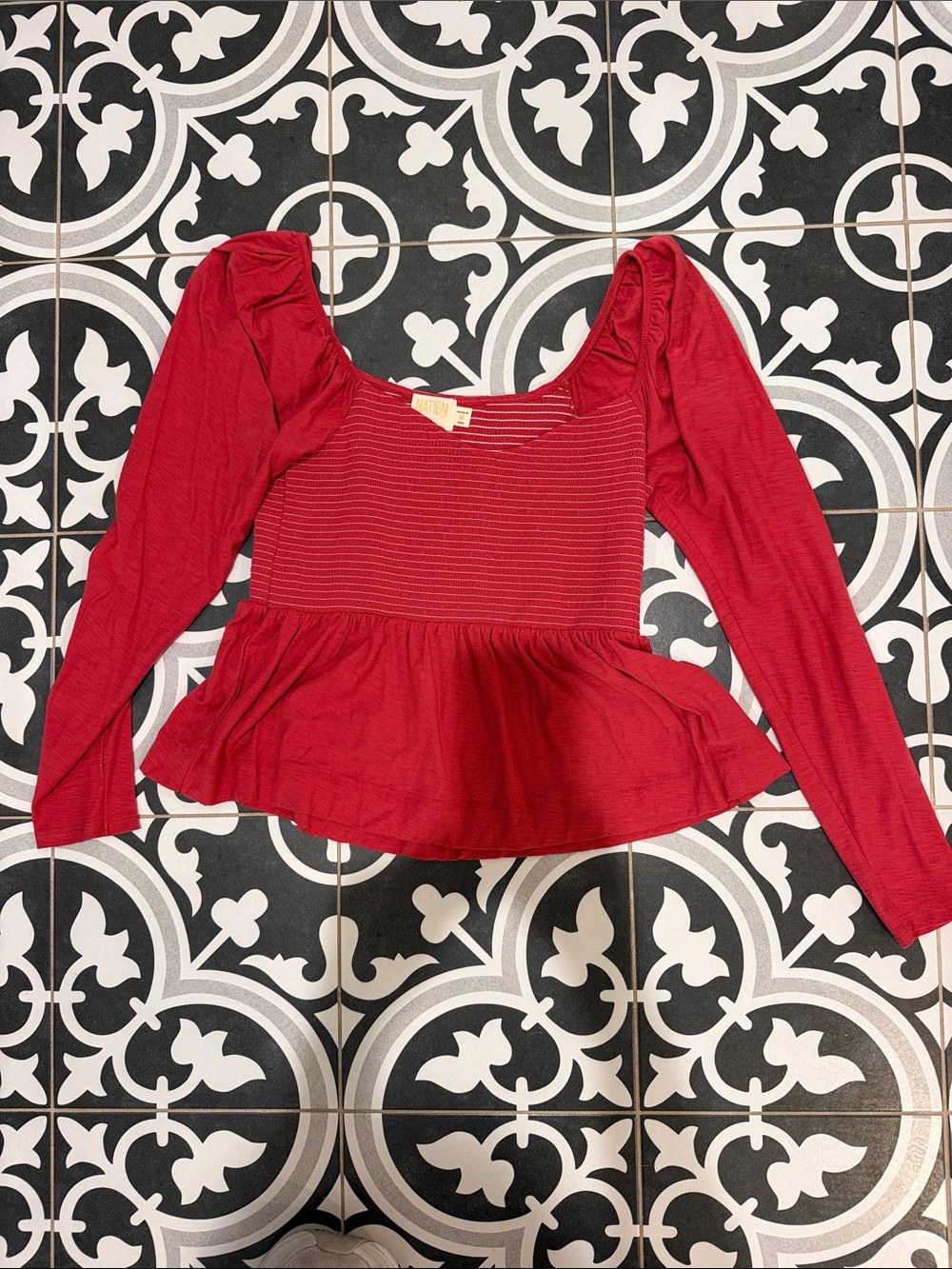 Nation LTD Red Peplum Long-Sleeve Square-Neck Top